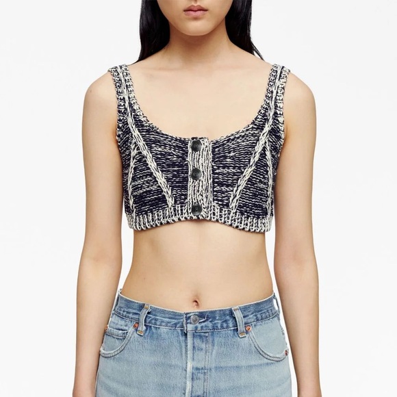 Re/Done Button Button Down Knitted Bra Top - Picture 1 of 5